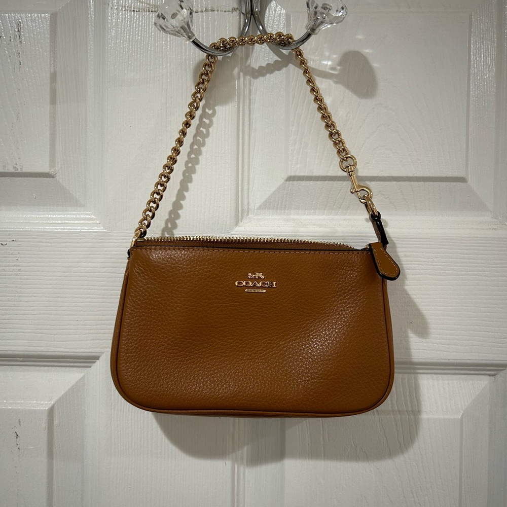 Coach Brown Leather Nolita 19 Gold Chain